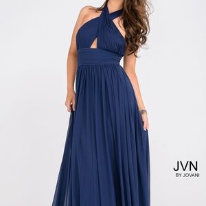 JVN by Jovani Navy Blue Halter Dress